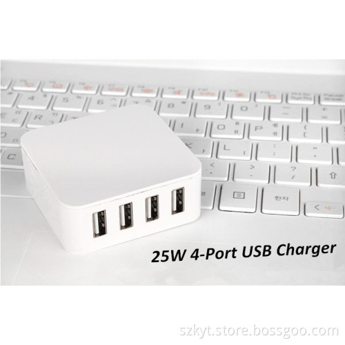 wholesale 5V 5A wall USB chargers 4 port usb charger with CE FCC KC ROHS